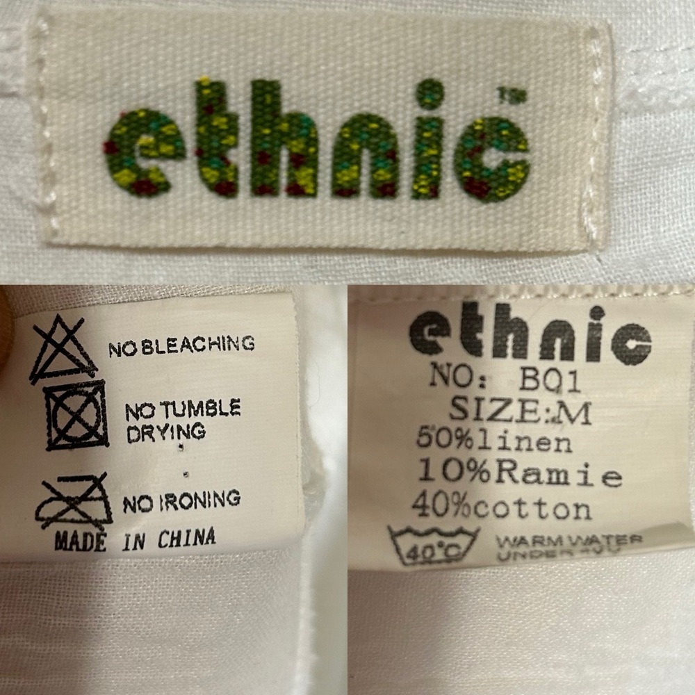 Ethnic Lagenlook White Gauze Linen Full Zip Sleeveless Midi Dress with Pockets M - Picture 7 of 11